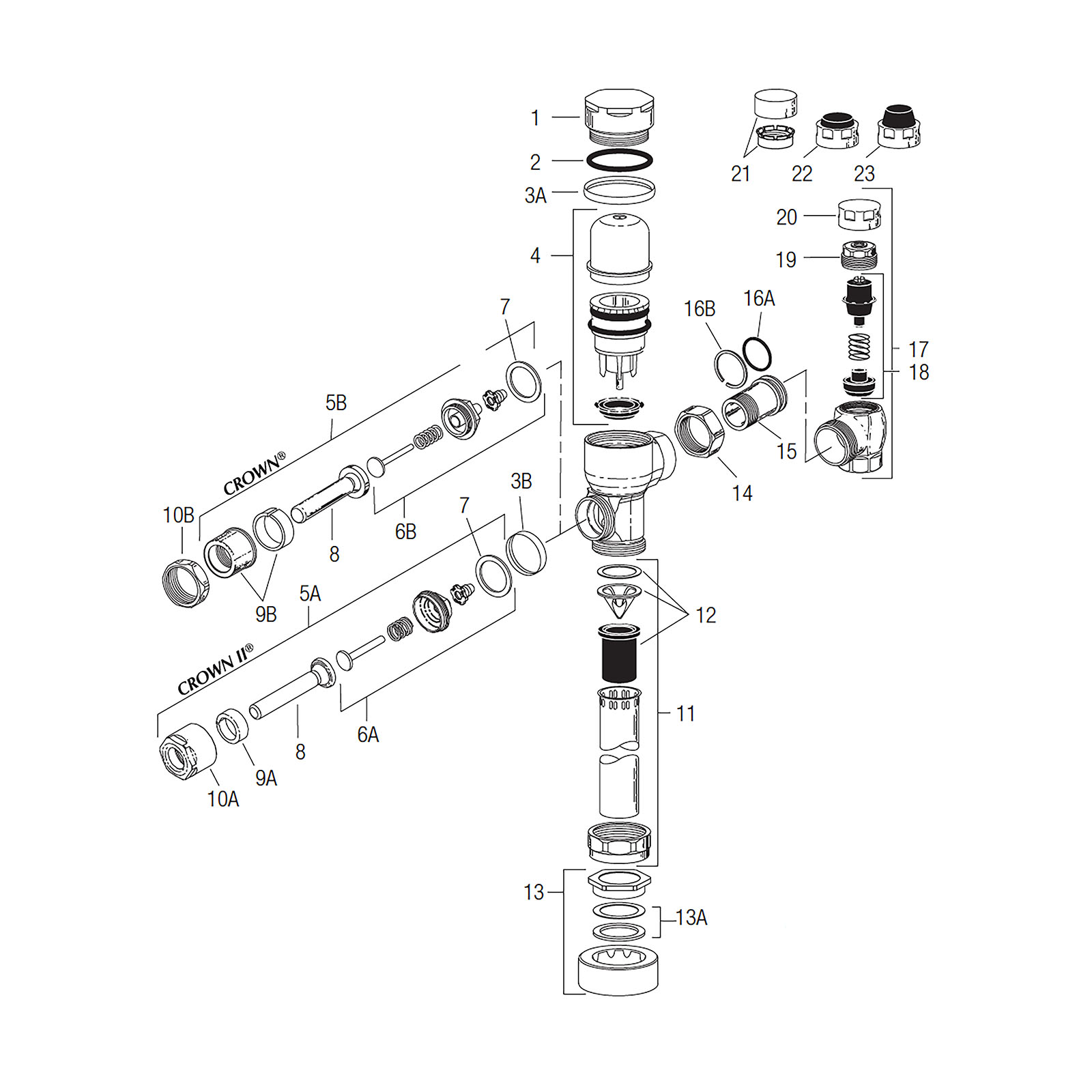 Line Drawing for Crown® Flushometer