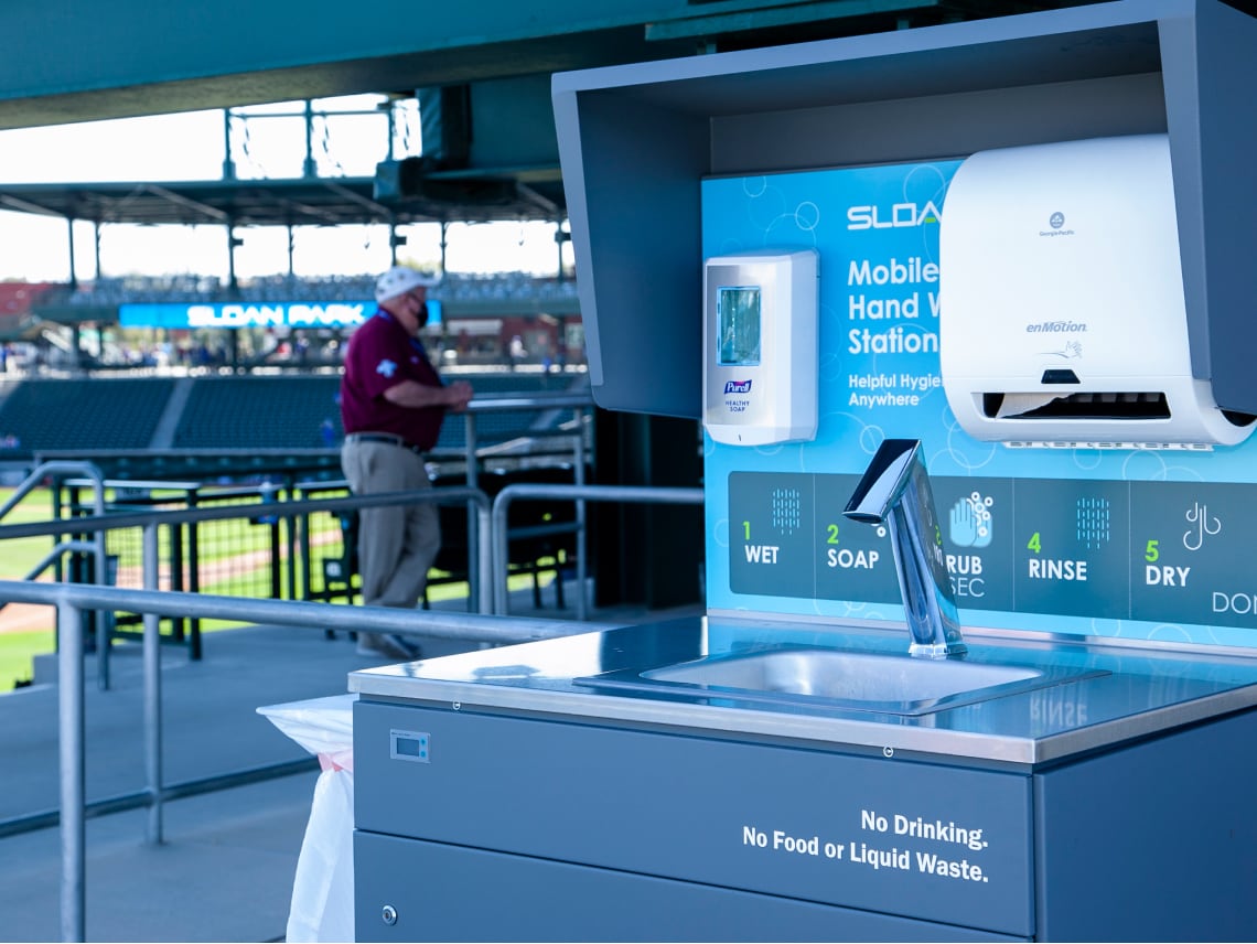 Mobile handwashing station at Sloan Park